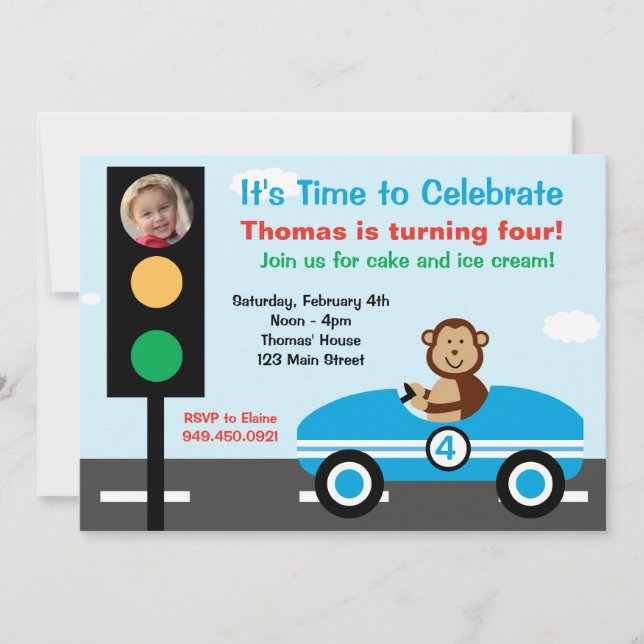 Invitation à la fête d'anniversaire de Race Car (Devant)