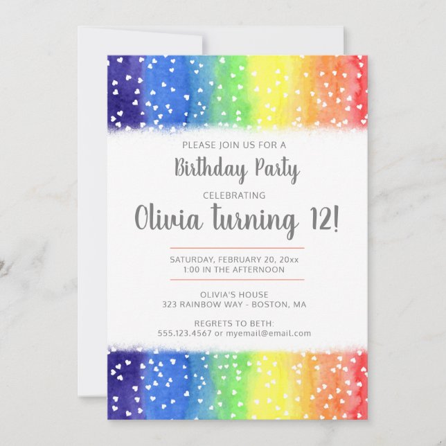 Invitation à la fête d'anniversaire de Rainbow Hea (Devant)