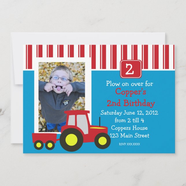Invitation à la fête d'anniversaire de Red Tractor (Devant)