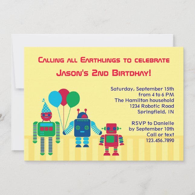 Invitation à la fête d'anniversaire de Robots (Devant)