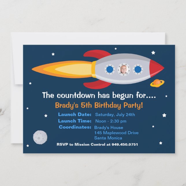 Invitation à la fête d'anniversaire de Rocket Ship (Devant)