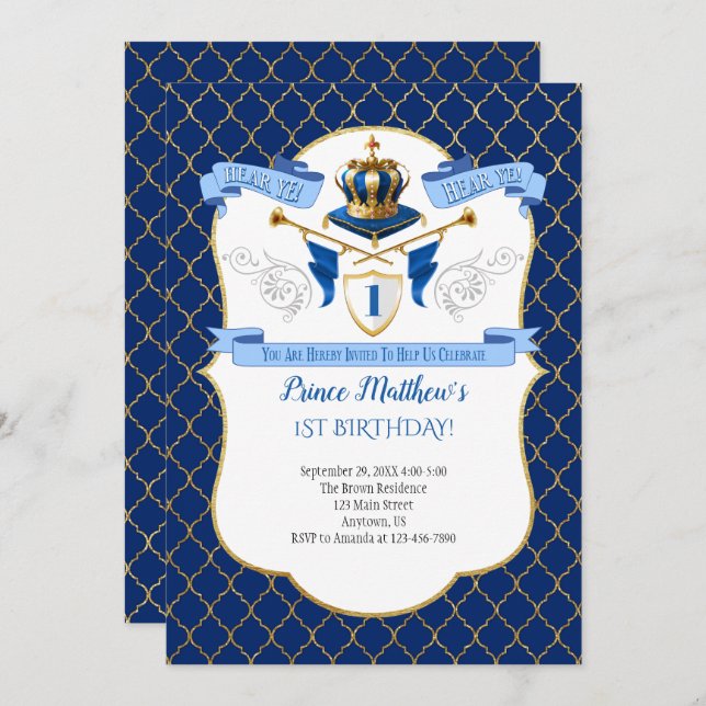 Invitation à la fête d'anniversaire de Royal Princ (Devant / Derrière)