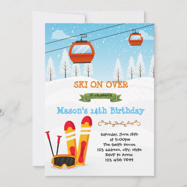 Invitation à la fête d'anniversaire de ski (Devant)