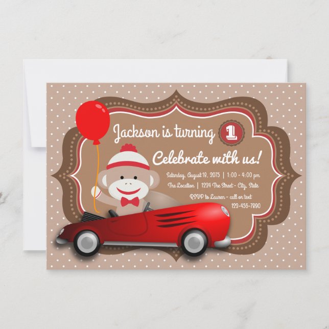 Invitation à la fête d'anniversaire de Sock Monkey (Devant)