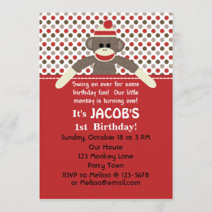 Invitation à la fête d'anniversaire de Sock Monkey