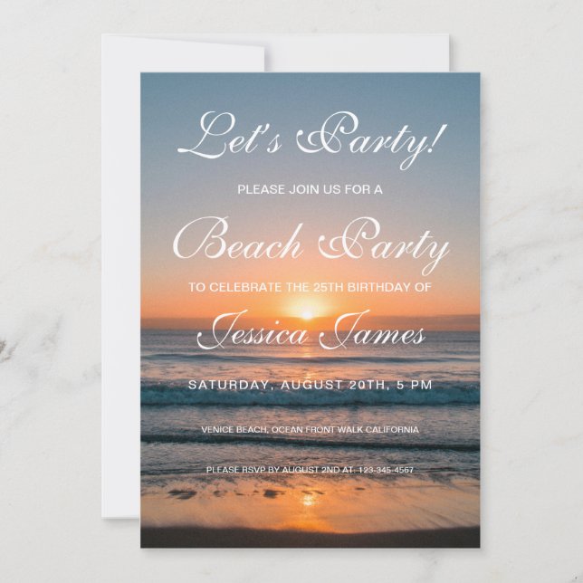 Invitation à la fête d'anniversaire de Sunset Beac (Devant)