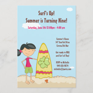 Invitation à la fête d'anniversaire de Surfer Girl