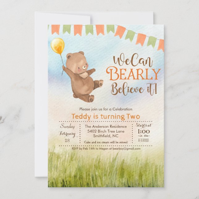 Invitation à la fête d'anniversaire de Teddy Bear  (Devant)