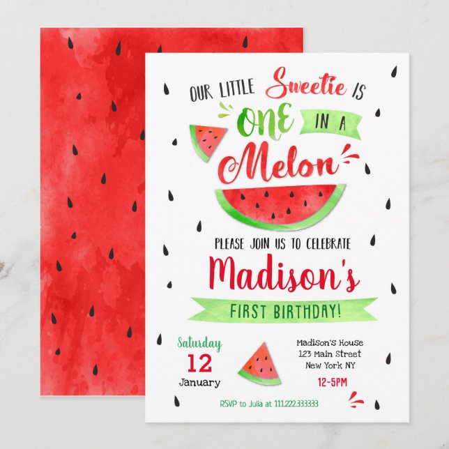 Invitation à la fête d'anniversaire de Watermelon (Devant / Derrière)