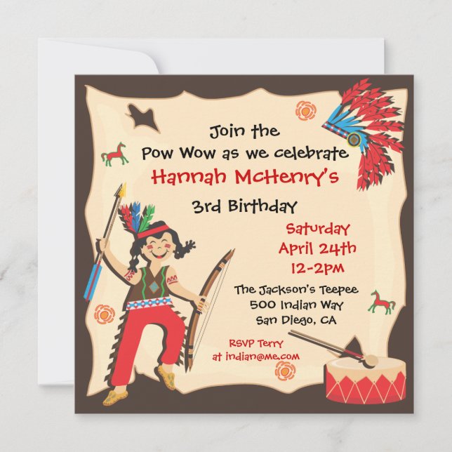 Invitation à la fête d'anniversaire des amérindien (Devant)