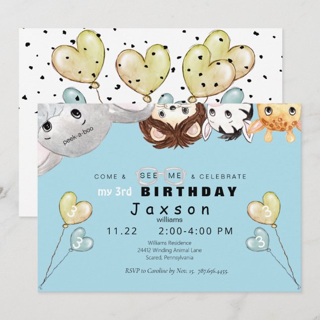 Invitation à la fête d'anniversaire des animaux de (Devant / Derrière)