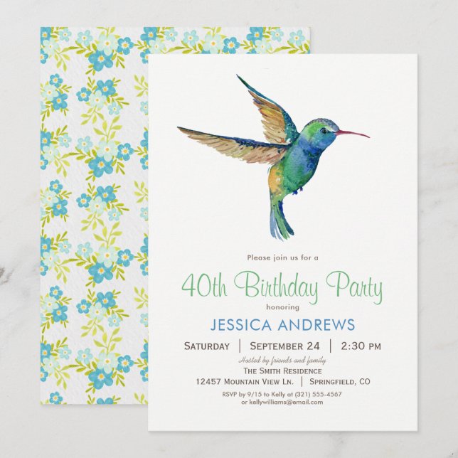 Invitation à la fête d'anniversaire des colibris (Devant / Derrière)