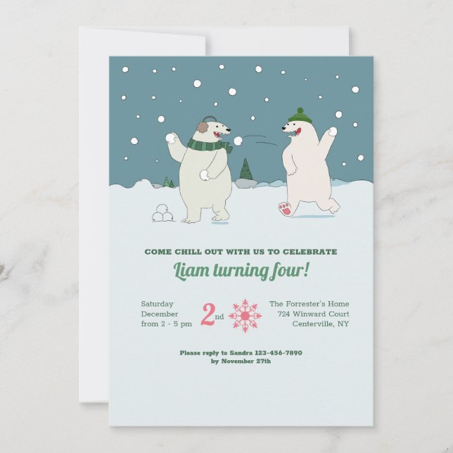 Invitation à la fête d'anniversaire des ours polai (Devant)