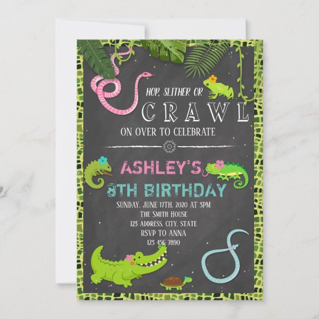 Invitation à la fête d'anniversaire des reptiles (Devant)