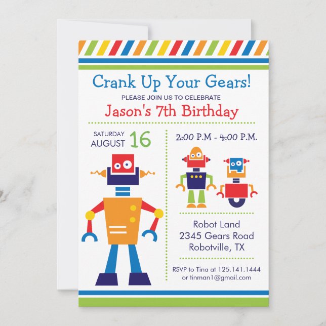 Invitation à la fête d'anniversaire des robots (Devant)
