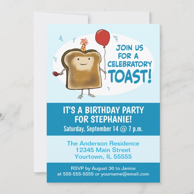 Invitation à la fête d'anniversaire des toasts fes (Devant)