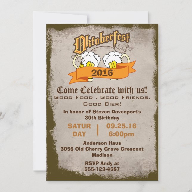 Invitation à la fête d'anniversaire d'Oktoberfest (Devant)