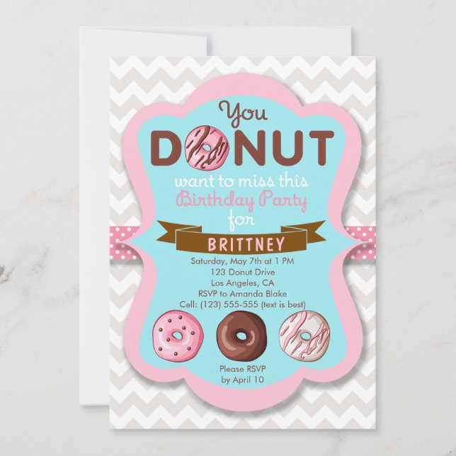 Invitation à la fête d'anniversaire Donut Sweet (Devant)
