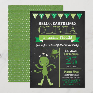 Invitation à la fête d'anniversaire du Alien vert 