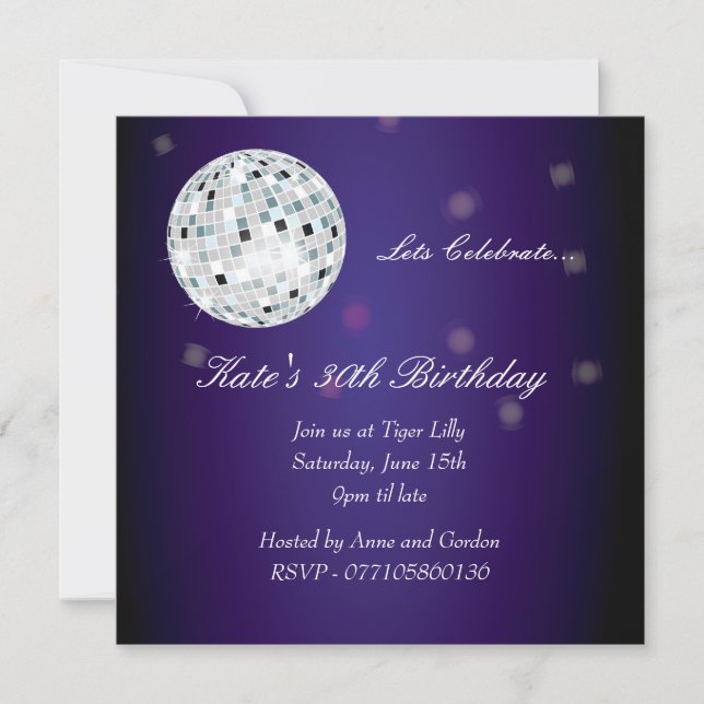 Invitation à la fête d'anniversaire du bal de disc (Devant)