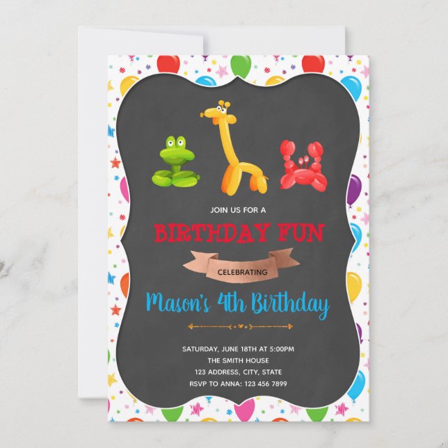 Invitation à la fête d'anniversaire du ballon (Devant)