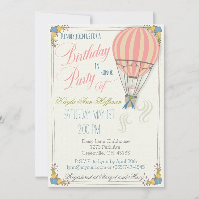 Invitation à la fête d'anniversaire du ballon à ai (Devant)