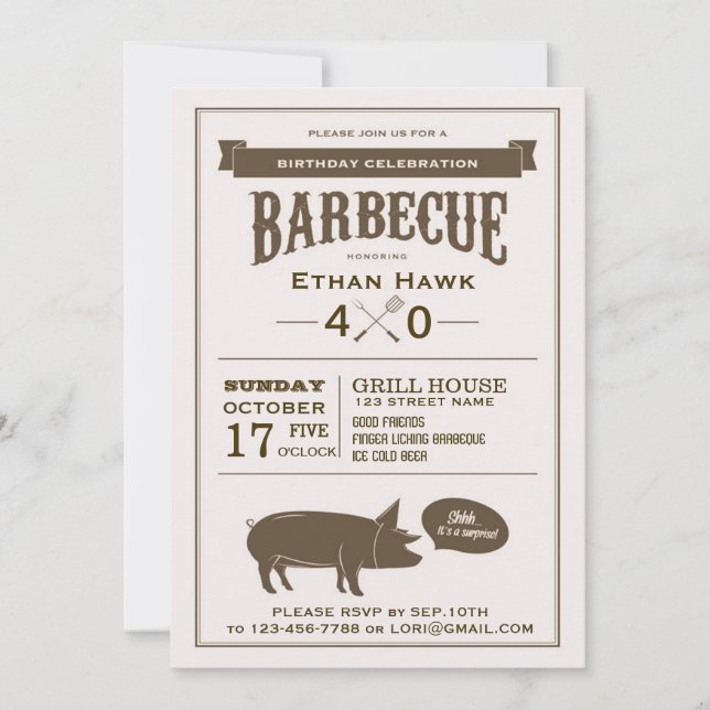 Invitation à la fête d'anniversaire du barbecue (Devant)