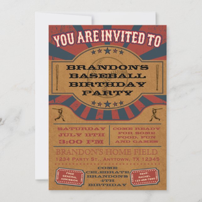 Invitation à la fête d'anniversaire du baseball vi (Devant)
