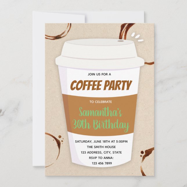 Invitation à la fête d'anniversaire du café (Devant)