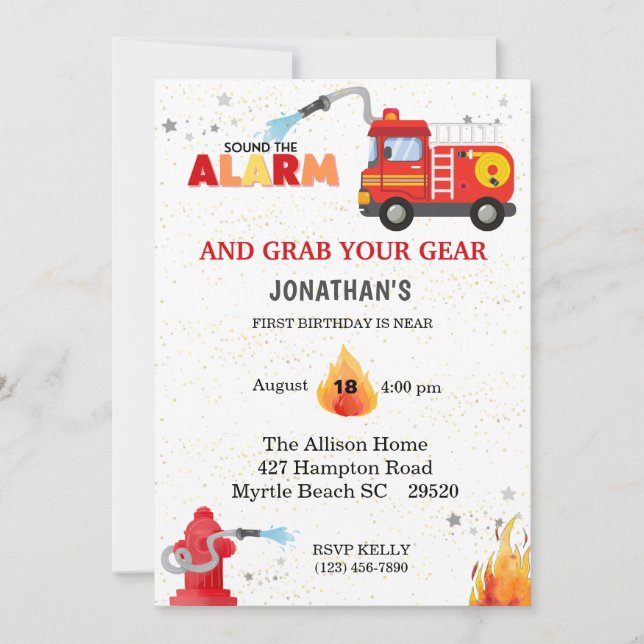 Invitation à la fête d'anniversaire du camion-feu (Devant)