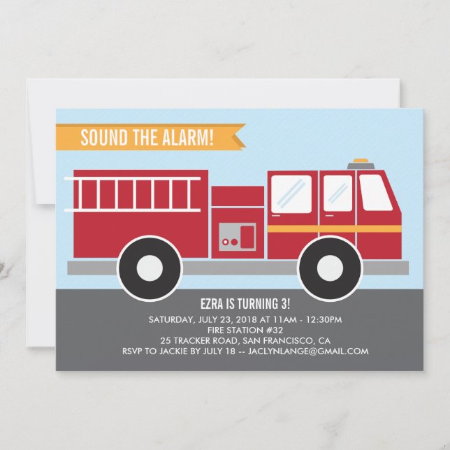 Invitation à la fête d'anniversaire du camion-feu (Devant)