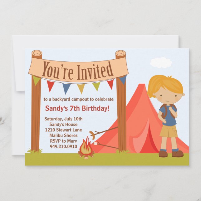 Invitation à la fête d'anniversaire du camping (Devant)