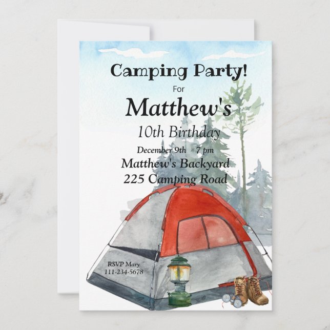 Invitation à la fête d'anniversaire du camping, ca (Devant)