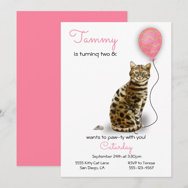 Invitation à la fête d'anniversaire du chat (Devant / Derrière)