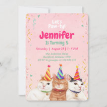 Invitation à la fête d'anniversaire du chat rose K