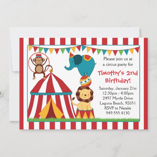 Invitation à la fête d'anniversaire du cirque (Devant)