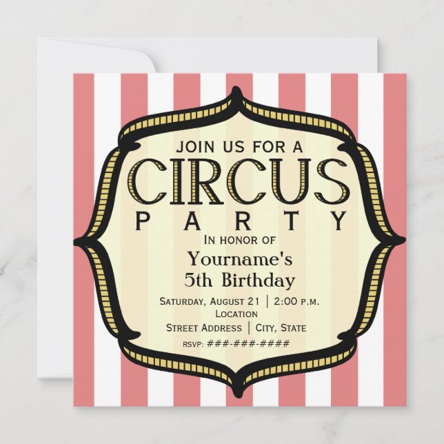 Invitation à la fête d'anniversaire du cirque (Devant)