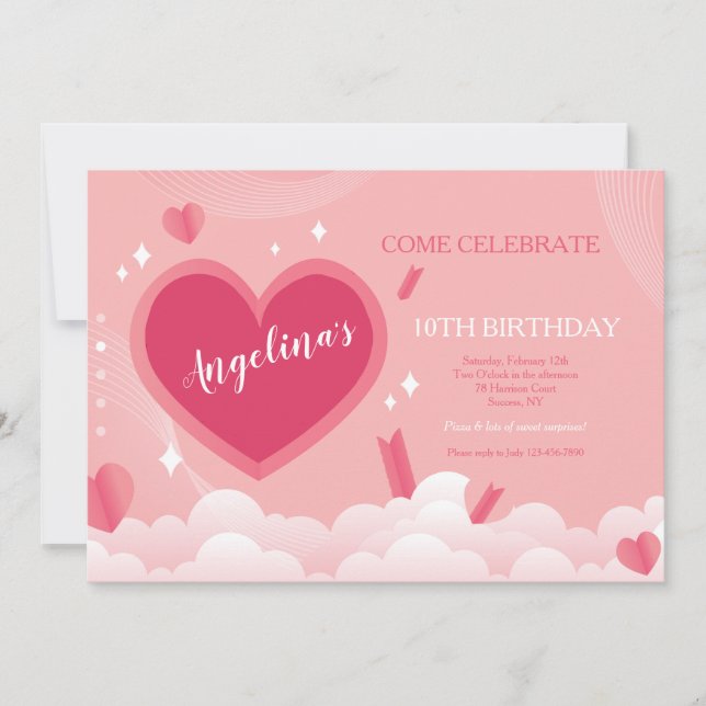 Invitation à la fête d'anniversaire du coeur (Devant)