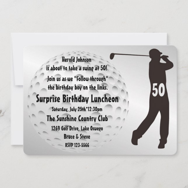 Invitation à la fête d'anniversaire du Cool Golfer (Devant)