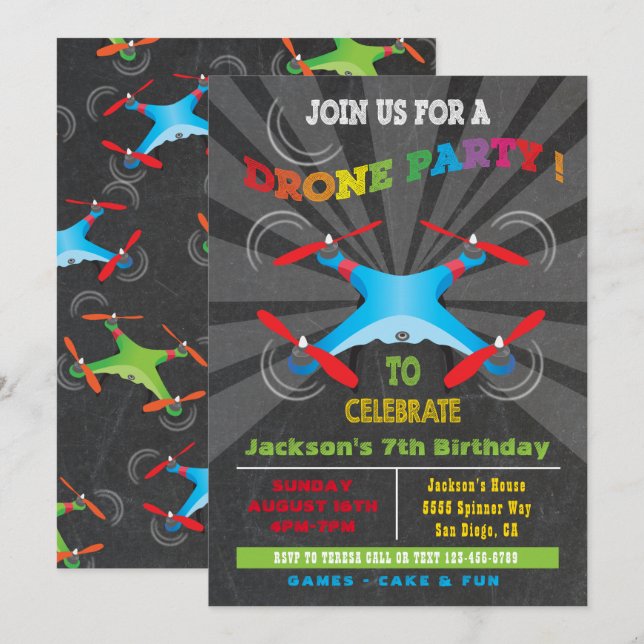 Invitation à la fête d'anniversaire du drone (Devant / Derrière)