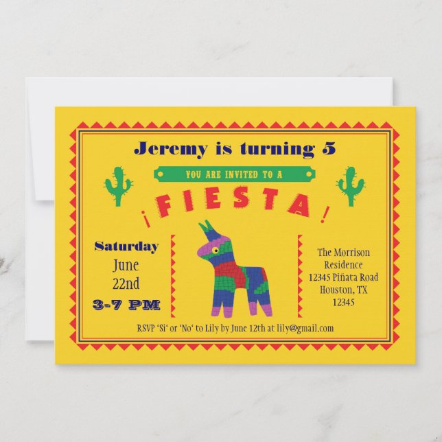 Invitation à la fête d'anniversaire du Fiesta mexi (Devant)