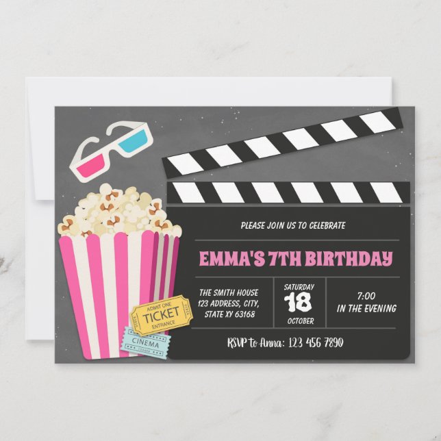 Invitation à la fête d'anniversaire du film rose m (Devant)