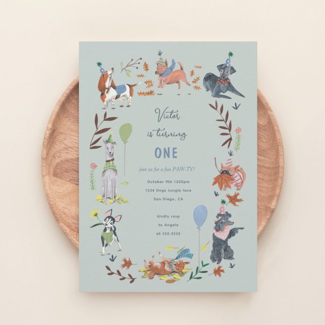 Invitation à la fête d'anniversaire du garçon avec (Birthday Paw-ty cute puppy dogs Invitation kids party)