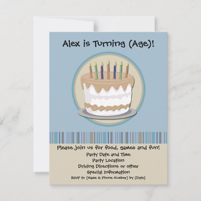 Invitation à la fête d'anniversaire du gâteau bleu (Devant)