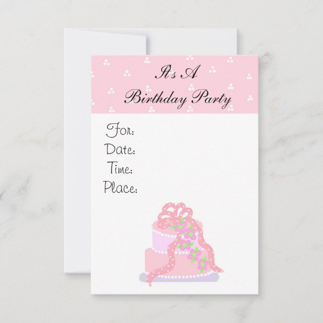 Invitation à la fête d'anniversaire du gâteau rose (Devant)