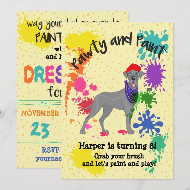 Invitation à la fête d'anniversaire du Great Dane  (Devant / Derrière)