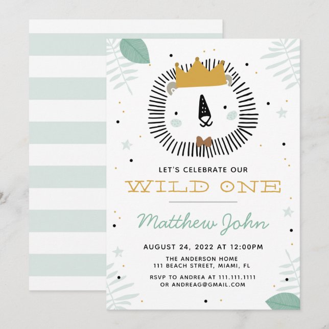 Invitation à la fête d'anniversaire du lion sauvag (Devant / Derrière)