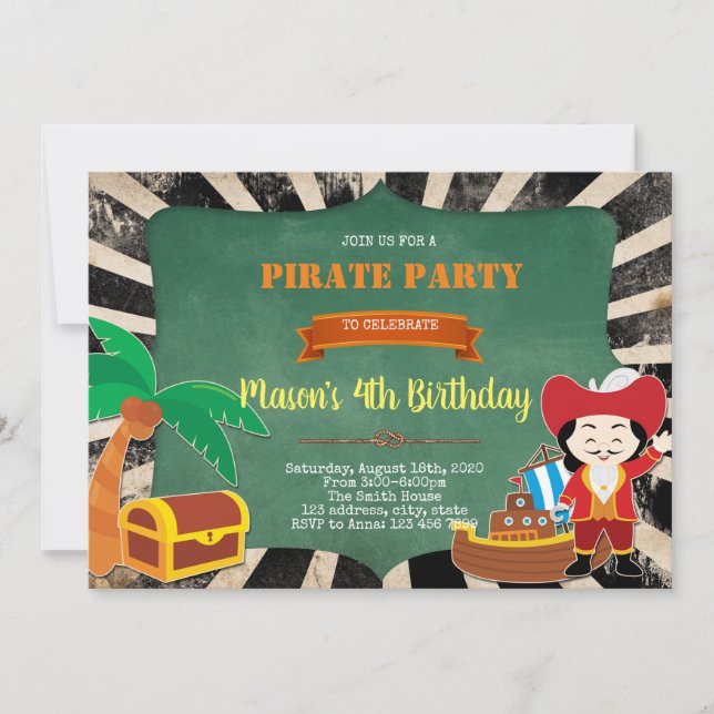 Invitation à la fête d'anniversaire du Pirate (Devant)