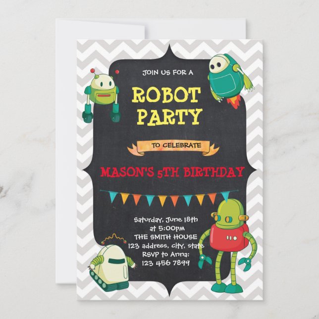 invitation à la fête d'anniversaire du robot (Devant)