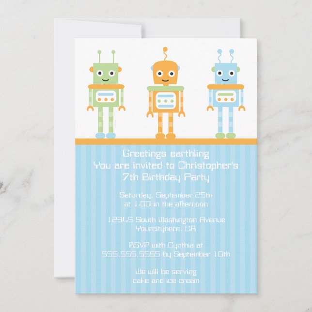 Invitation à la fête d'anniversaire du robot futur (Devant)